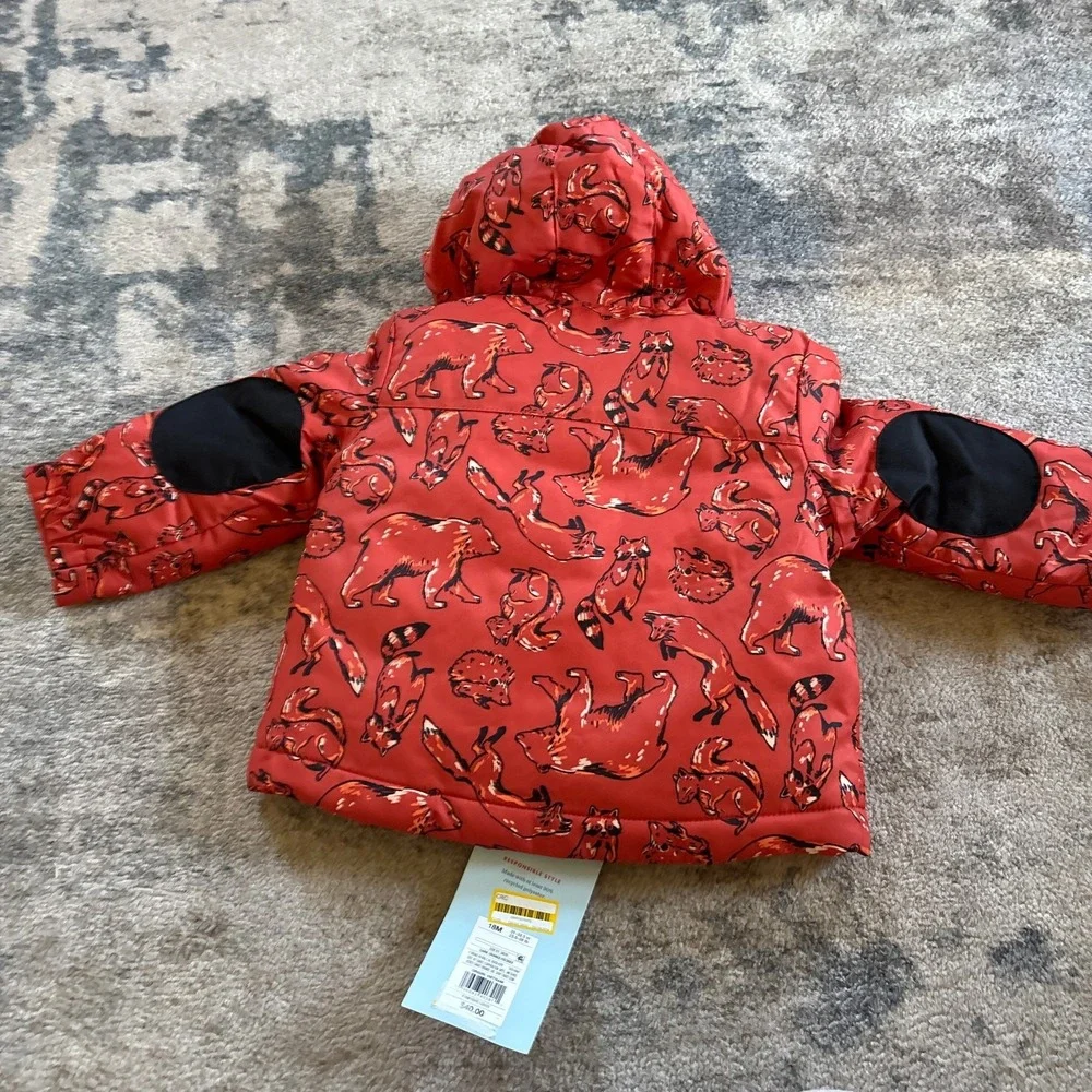 Cat and Jack 3 in 1 Jacket Boys 12 Months Orange Fleece Warm Winter Coat NEW